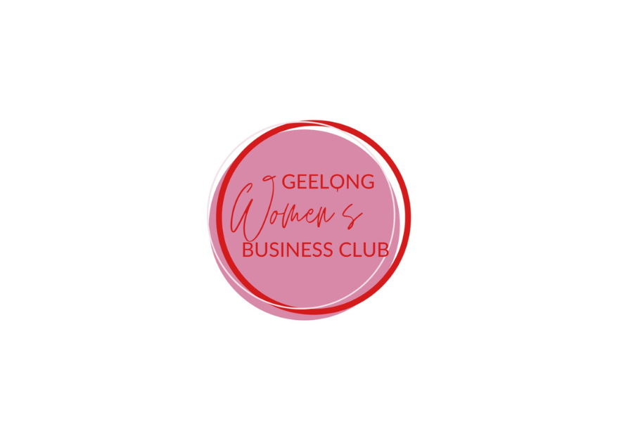 Pictured, Geelong Women's Business Club Logo - A light pink circle with a darker pink line outside it with the words "Geelong Women's Business Club" inside